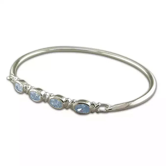 Blue Topaz Hinged Bangle Sterling Silver 925 Hallmarked British Made Brand New