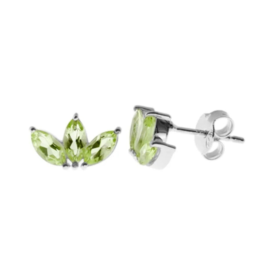 Lotus Flower Natural Peridot Stud Earrings Sterling Silver 925 Hallmarked
