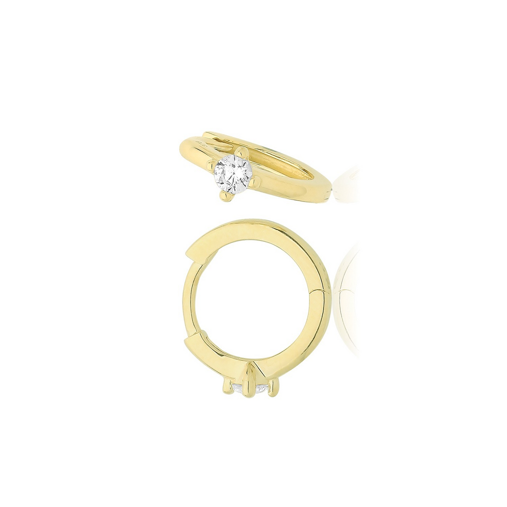 9ct Yellow Gold 1 Stone Hoop Earrings British Made 375 Hallmark Brand New Boxed