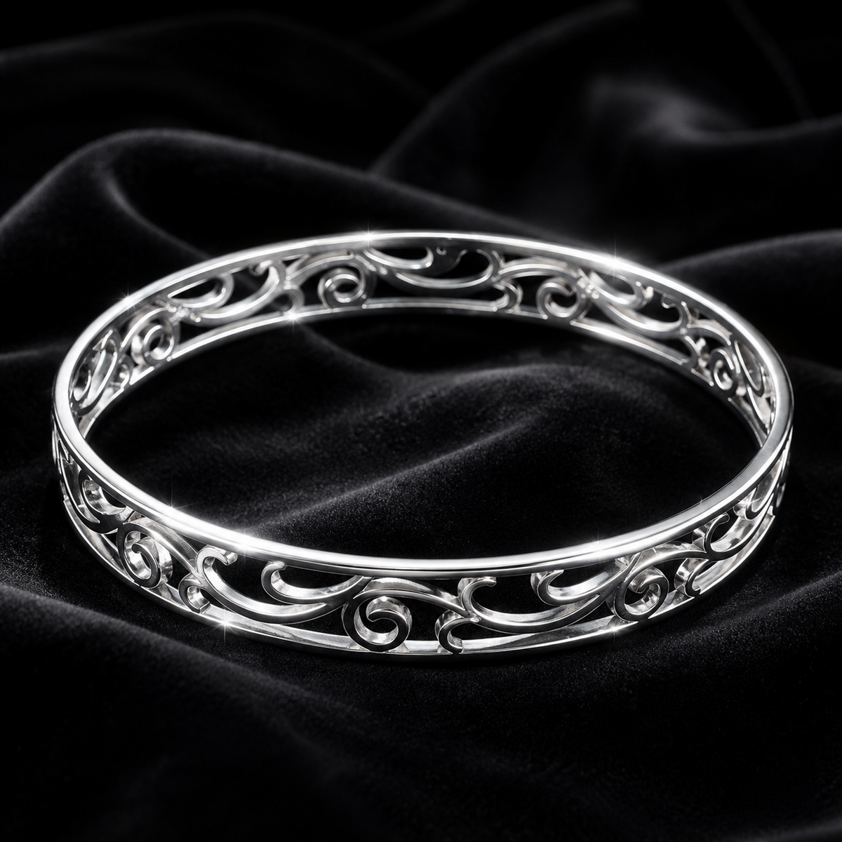 Filigree Swirl Bangle Sterling Silver 925 Hallmarked British Made Brand New
