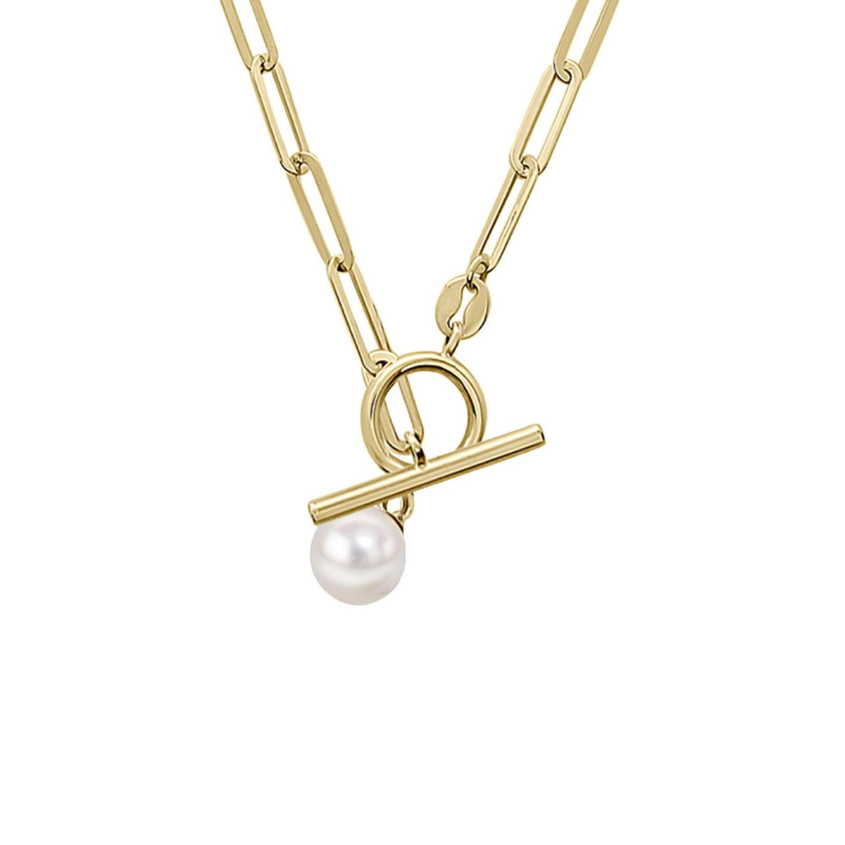 T Bar Pearl Necklace 9ct Yellow Gold 375 Hallmarked British Made Length 46cm