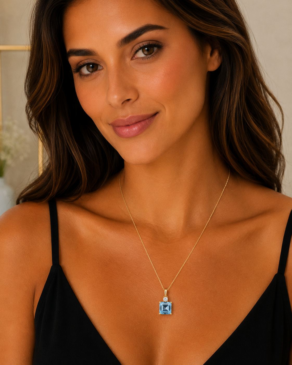 Cushion Natural Blue Topaz 9ct Yellow Gold Pendant Hallmarked All Chain Lengths