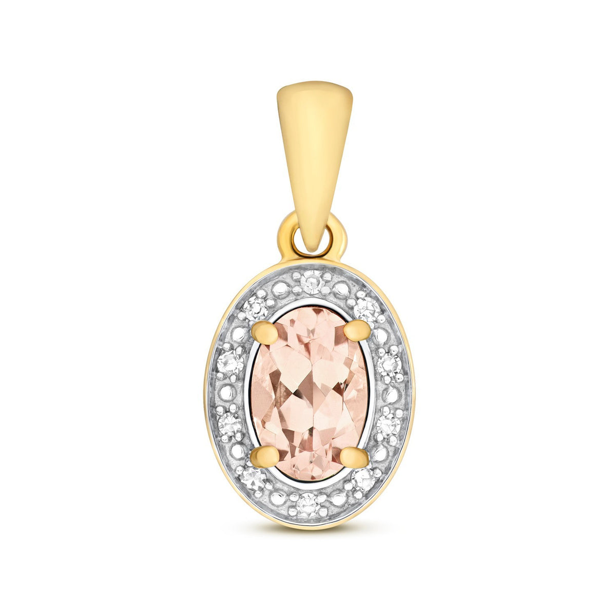 Oval Morganite Diamond Pendant 9ct Multi Tone Gold 375 Hallmarked Chain Lengths