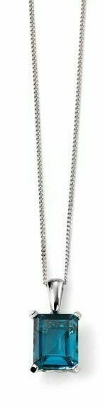 London Blue Topaz Pendant 9ct White Gold 375 Hallmarked  British Made
