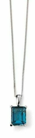 London Blue Topaz Pendant 9ct White Gold 375 Hallmarked  British Made