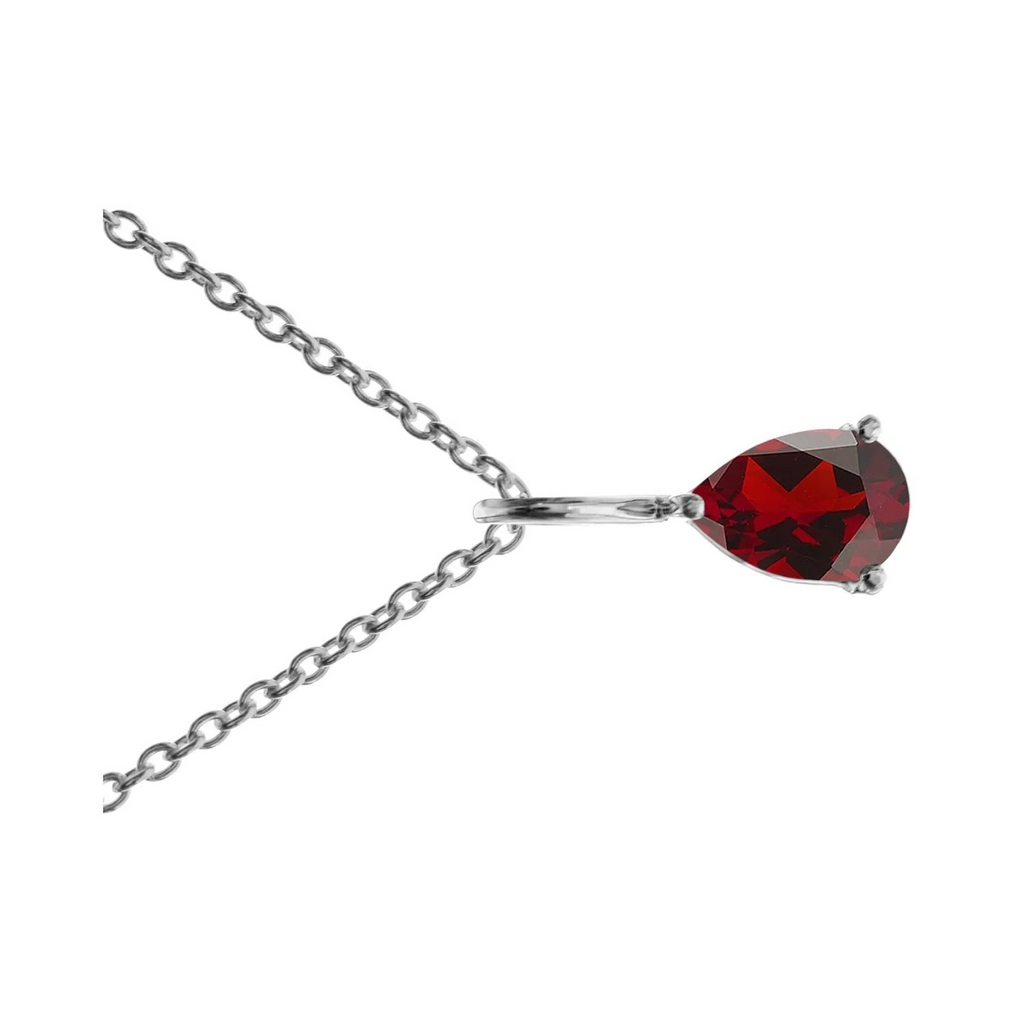 Teardrop Garnet Necklace Solid Sterling Silver 925 Hallmarked British Made