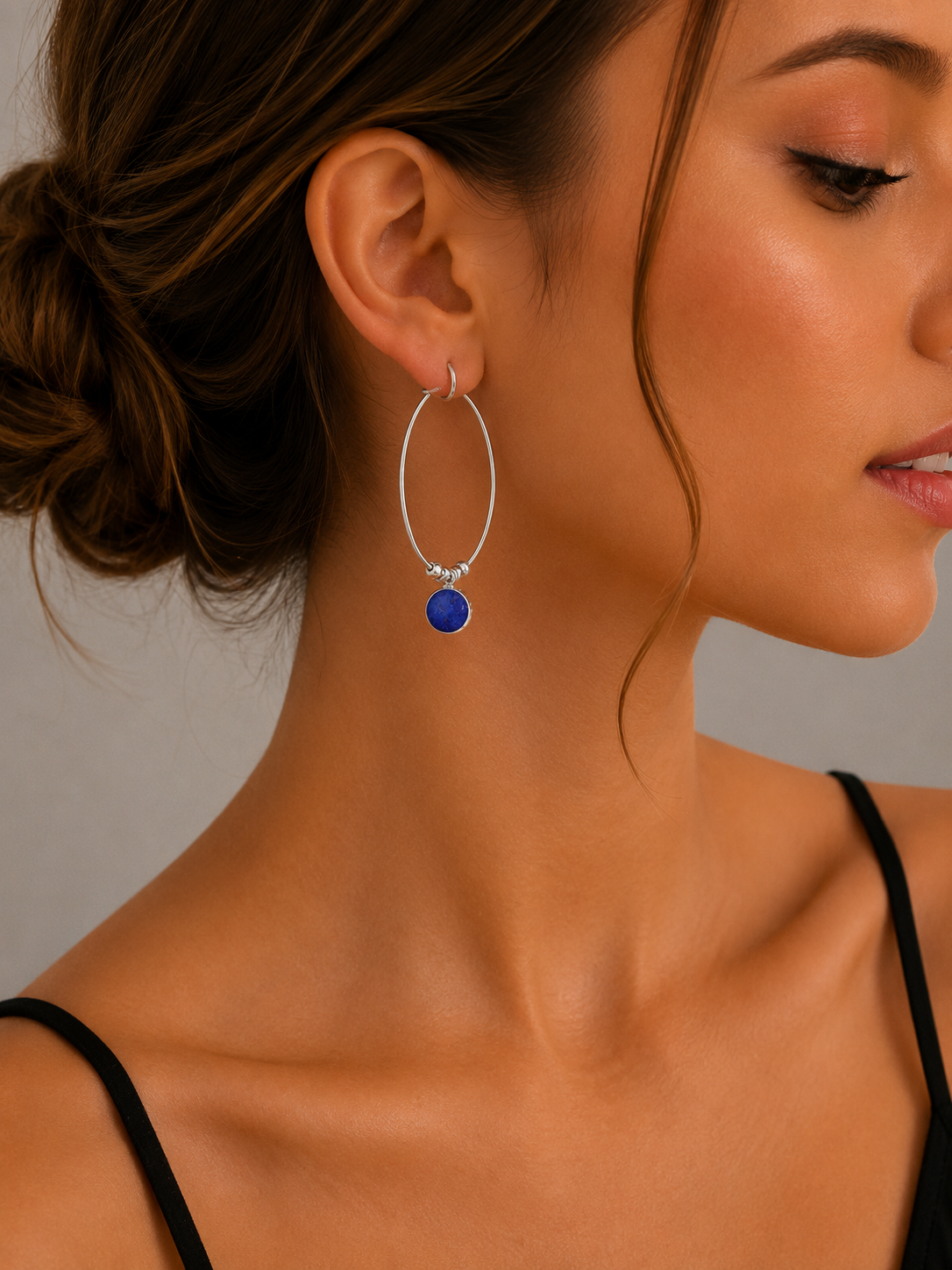 Ivy Lapis Lazuli Hoop Earrings Sterling Silver 925 Hallmarked Brand New Boxed