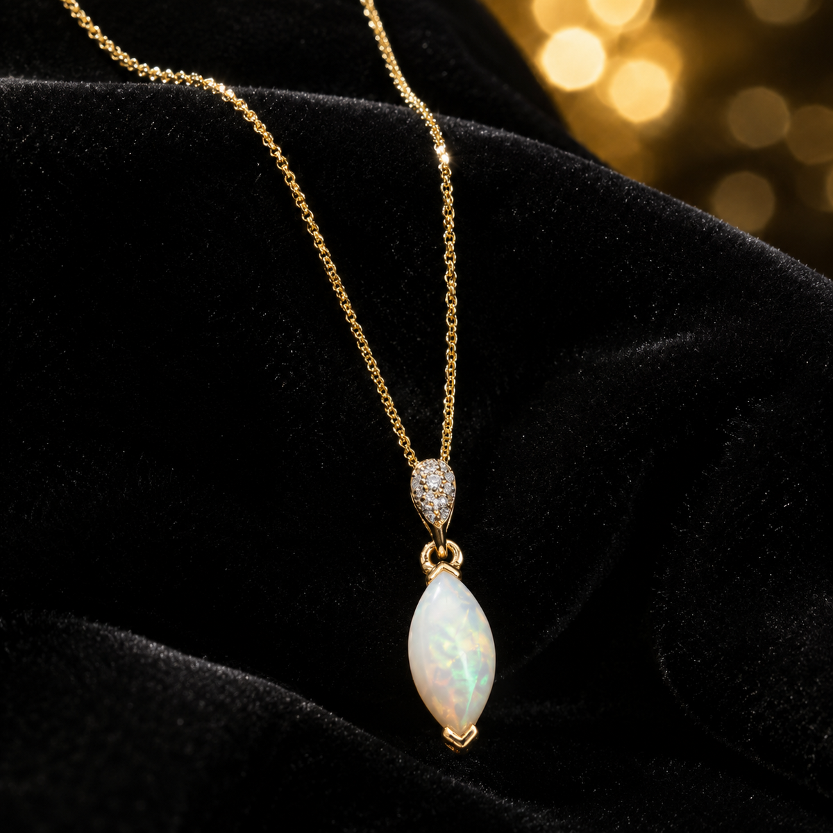 Diamond and Opal Pendant 9ct Yellow Gold 375 Hallmarked British Made Brand New