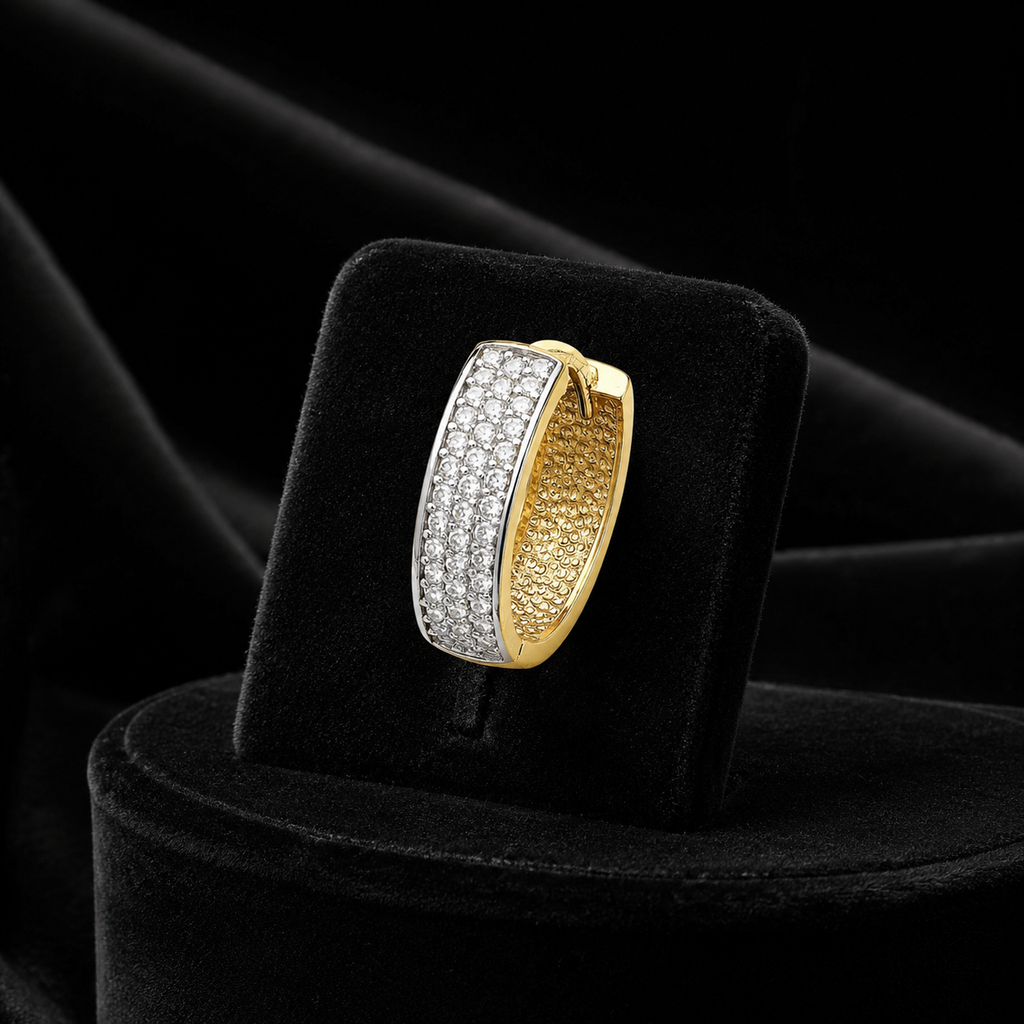 Mens 30 Stone Huggie Hoop Earring 9ct Yellow Gold 375 Hallmarked Brand New Boxed