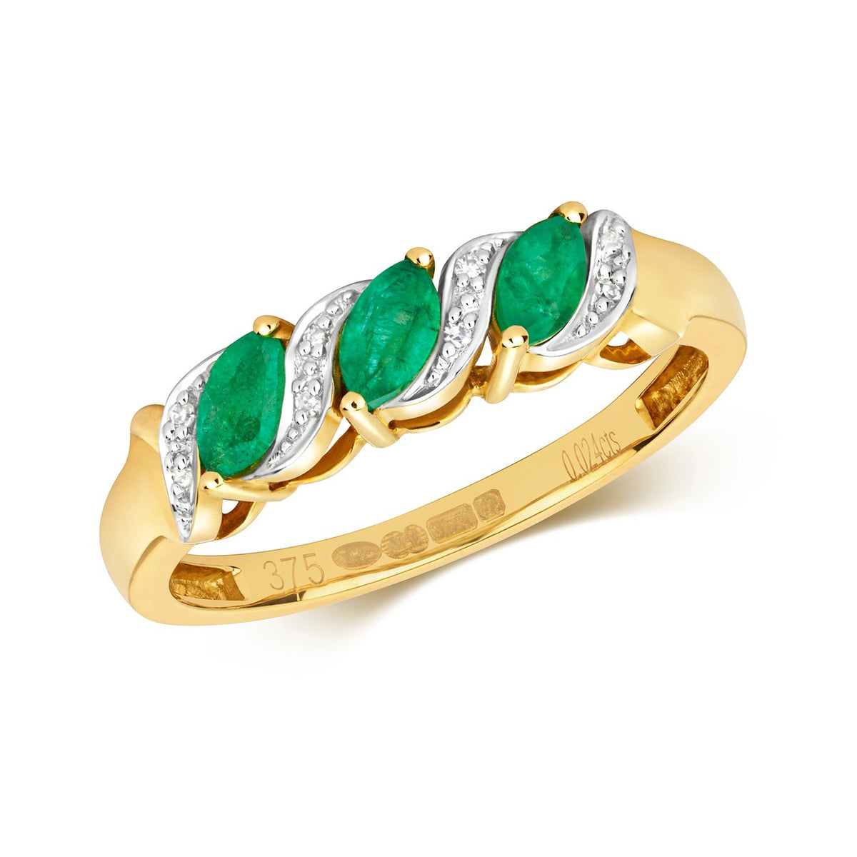 Marquise Emerald Diamond Ring 9ct Multi Tone 375 Hallmarked Sizes J - Q