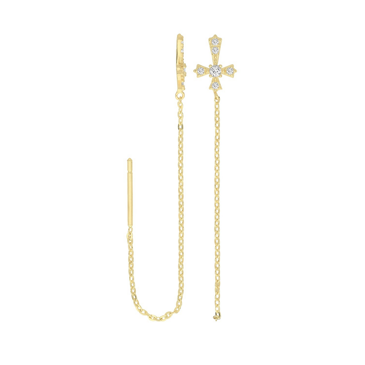 6 Stone Cross Drop Earrings 9ct Yellow Gold 375 Hallmarked Brand New Boxed