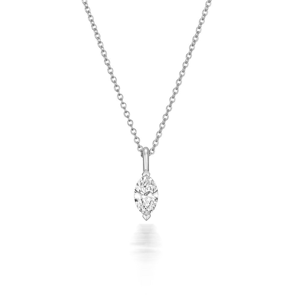 1 Natural Diamond Marquise Cut Necklace 18ct White Gold Hallmarked British Made