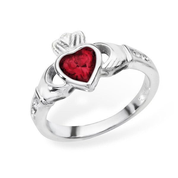 Sterling Silver Garnet Ring Claddagh January Stone 925 Hallmarked Size J - R