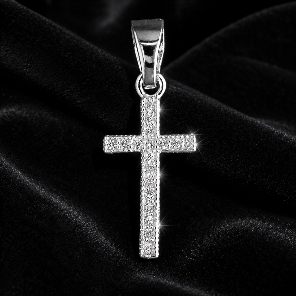 Zircon Cross Pendant Sterling Silver 925 Hallmarked All Chain Lengths Brand New