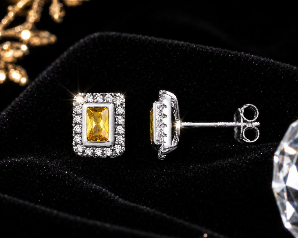 Yellow Topaz Earrings Solid Sterling Silver 925 Hallmark Brand New Boxed