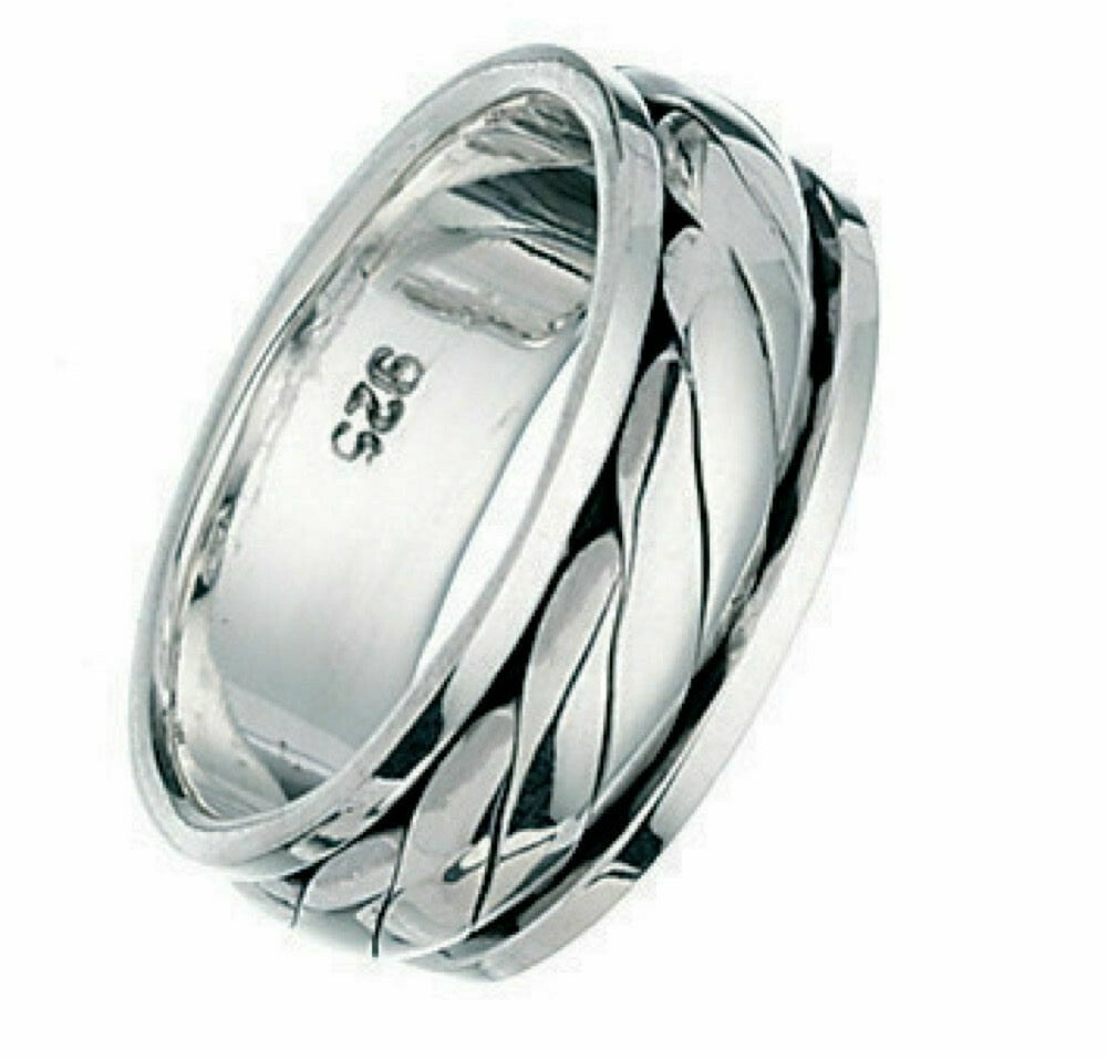 Sterling Silver Gents Ring Twist Design Spinner Hallmarked Size P - Z