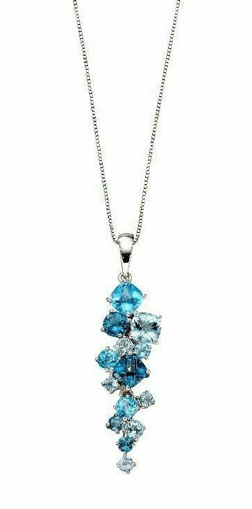 London Blue Topaz Pendant 9ct White Gold 375 Hallmarked British Made