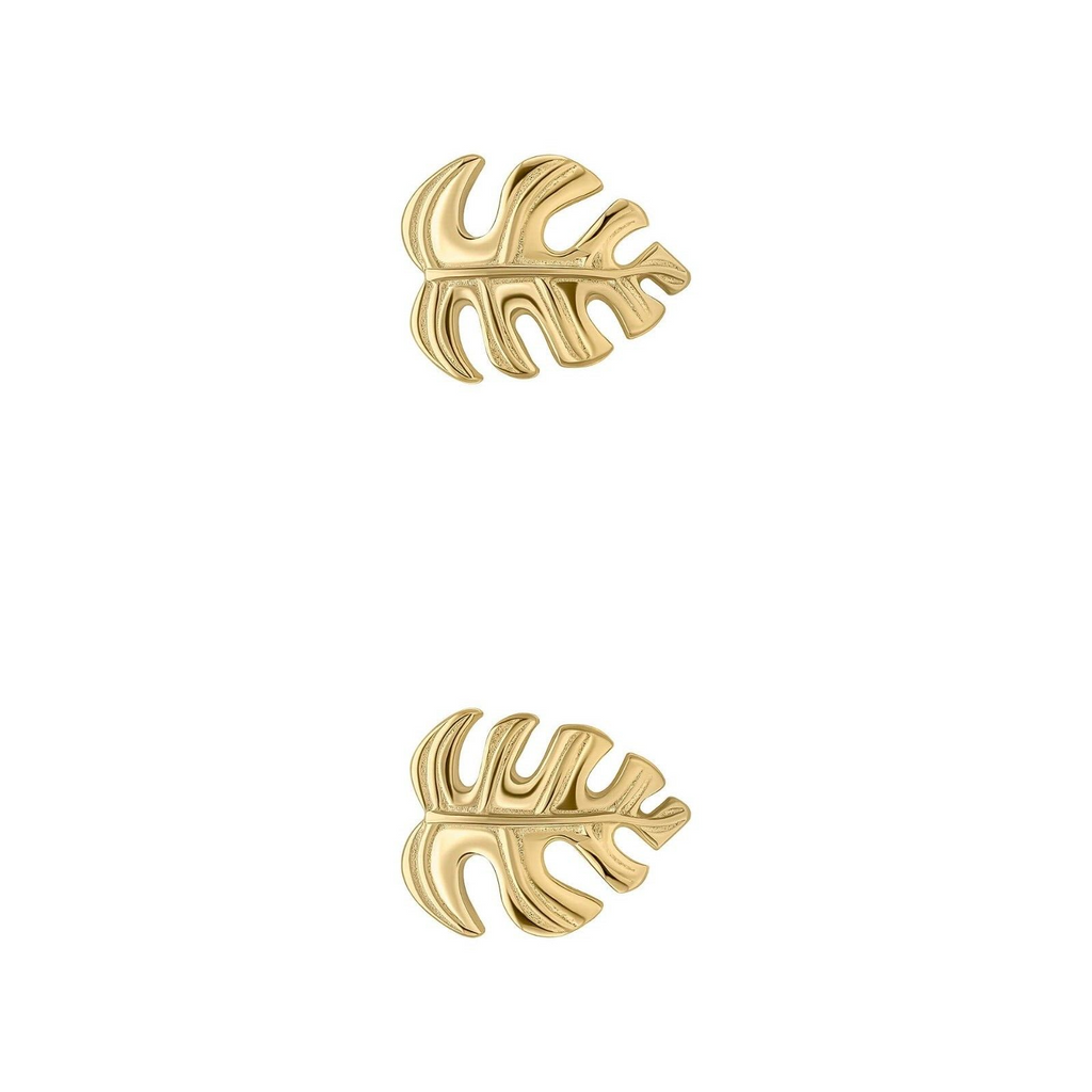 Monstera Leaf Stud Earrings Yellow Gold Plated Hallmarked British Made Brand New