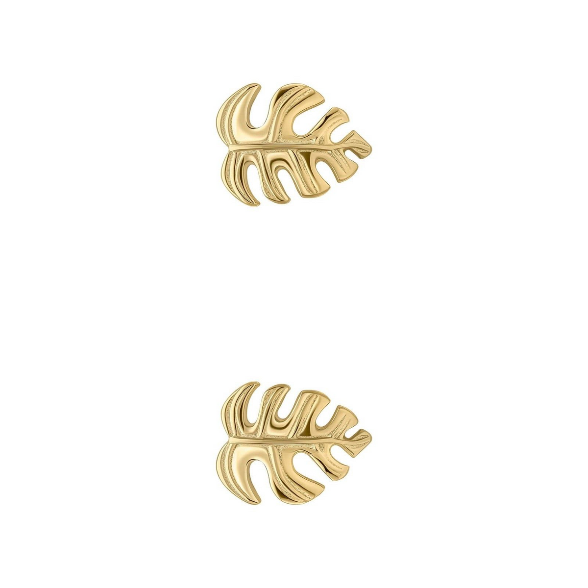 Monstera Leaf Stud Earrings Yellow Gold Plated Hallmarked British Made Brand New