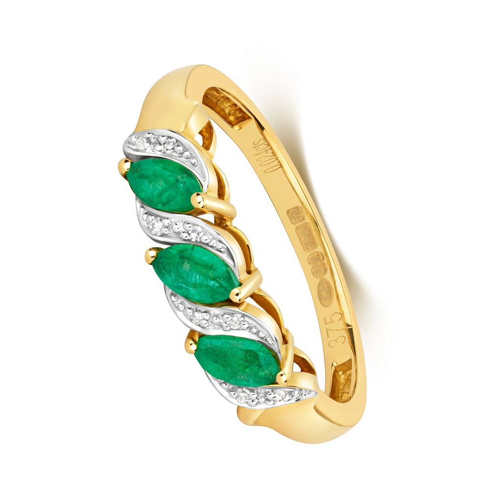 Marquise Emerald Diamond Ring 9ct Multi Tone 375 Hallmarked Sizes J - Q