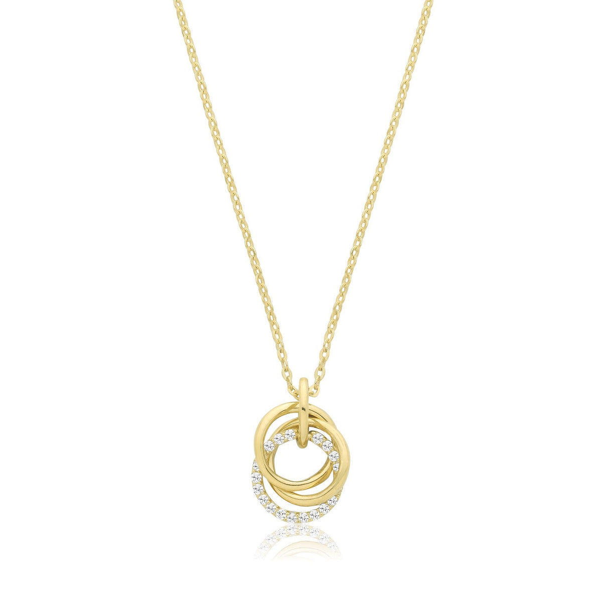 Ladies Interlocking Circle Necklace 9ct Yellow Gold 375 Hallmarked British Made