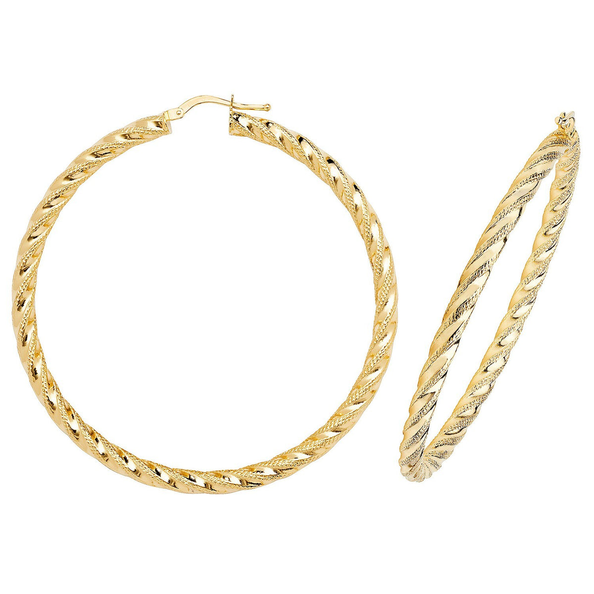 9ct Yellow Gold Diamond Cut Hoop Earrings 375 Hallmarked 10mm - 60mm Diameter