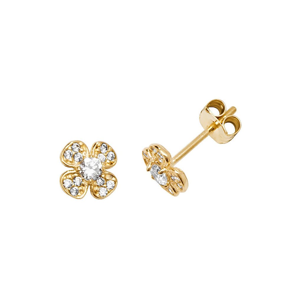 13 Stone Cluster Stud Earrings 9ct Yellow Gold 375 Hallmarked Brand New Boxed