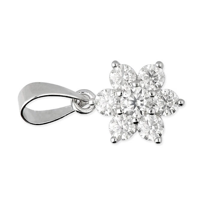 Moissanite Flower Pendant Sterling Silver 925 Hallmarked All Chain Lengths
