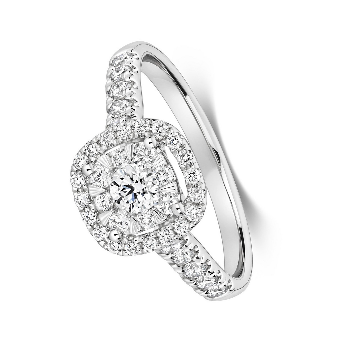 Natural Diamond Cushion Halo Ring 18ct White Gold Hallmarked Sizes J - Q