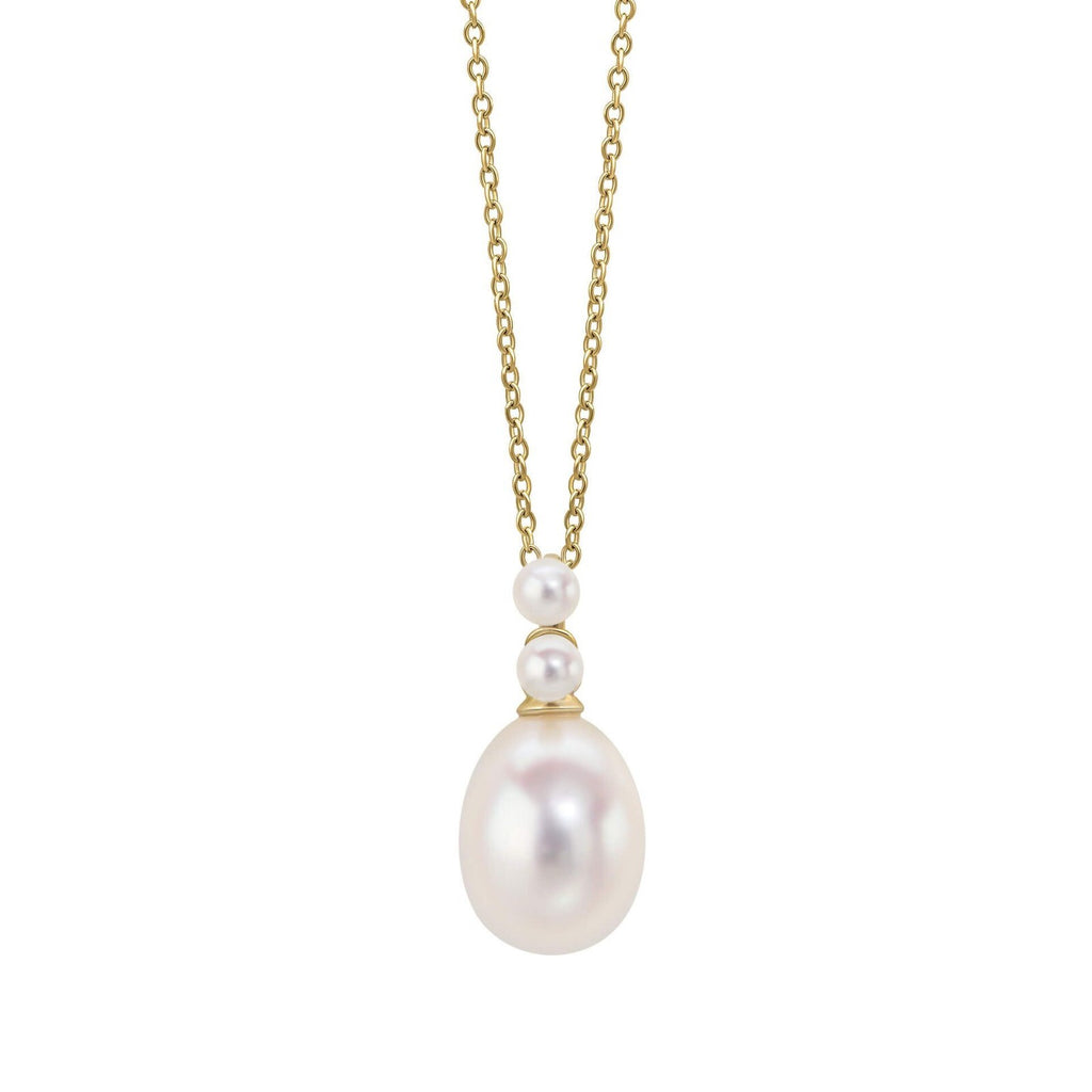 3 Stone Freshwater Pearl Necklace 9ct Yellow Gold 375 Hallmarked British Made
