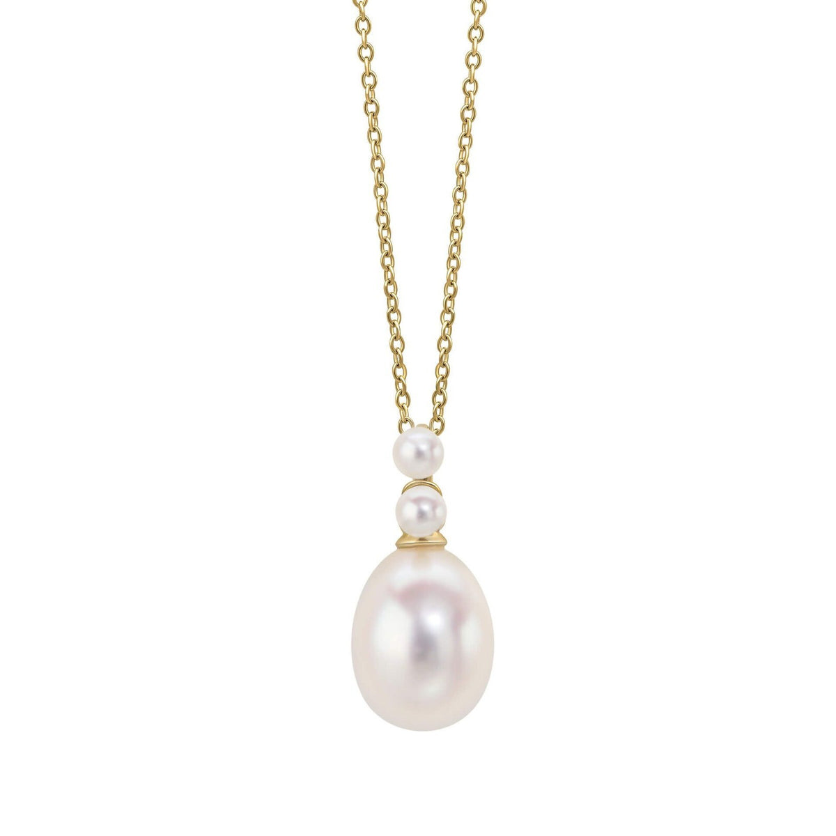 3 Stone Freshwater Pearl Necklace 9ct Yellow Gold 375 Hallmarked British Made