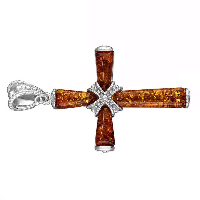 Amber Cross Sterling Silver 925 Hallmarked British Made All Chain Lengths