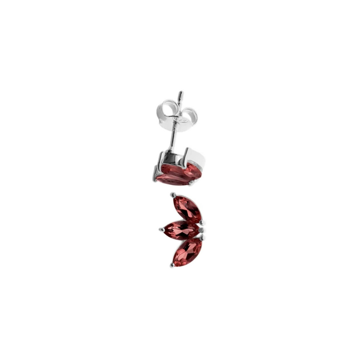 Lotus Flower Natural Garnet Stud Earrings Sterling Silver 925 Hallmarked