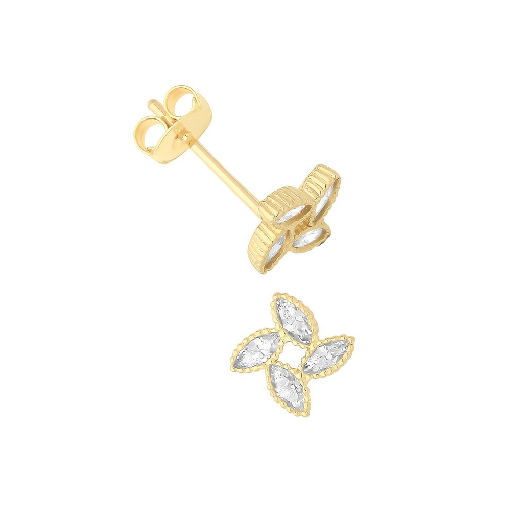 Marquise Cluster Stud Earrings 9ct Yellow Gold 375 Hallmarked Brand New Boxed