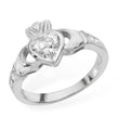 Sterling Silver Gemstone Ring Claddagh April Stone 925 Hallmarked Size J - R