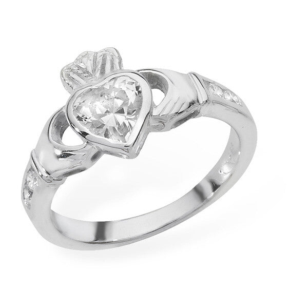 Sterling Silver Gemstone Ring Claddagh April Stone 925 Hallmarked Size J - R