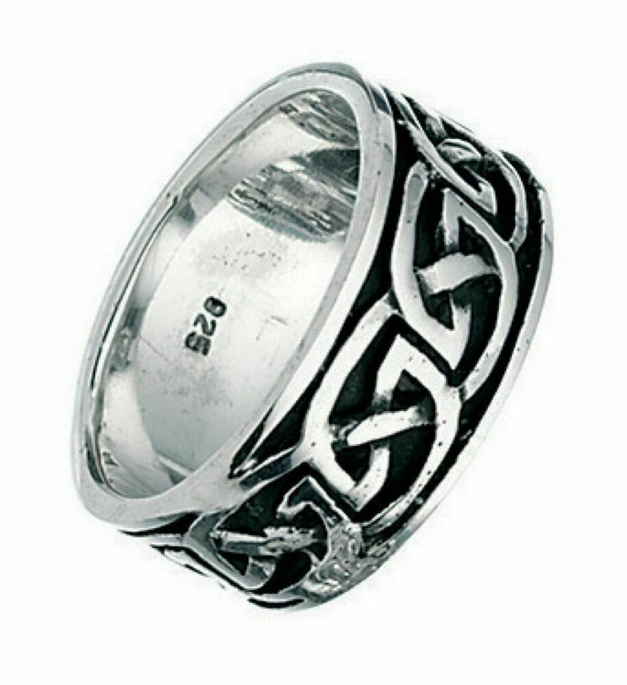 Sterling Silver Gents Ring Celtic Band Design Hallmarked Size P - Z British Made