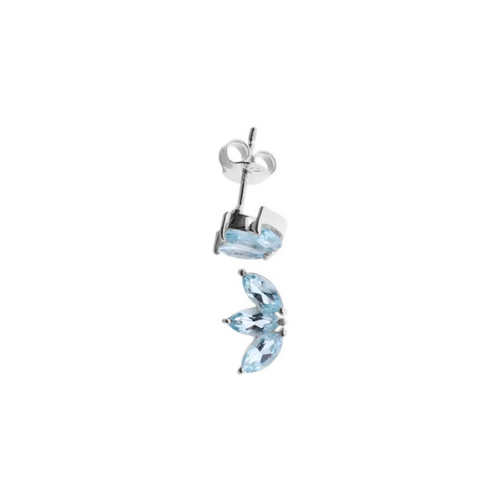 Lotus Flower Natural Aquamarine Stud Earrings Sterling Silver 925 Hallmarked