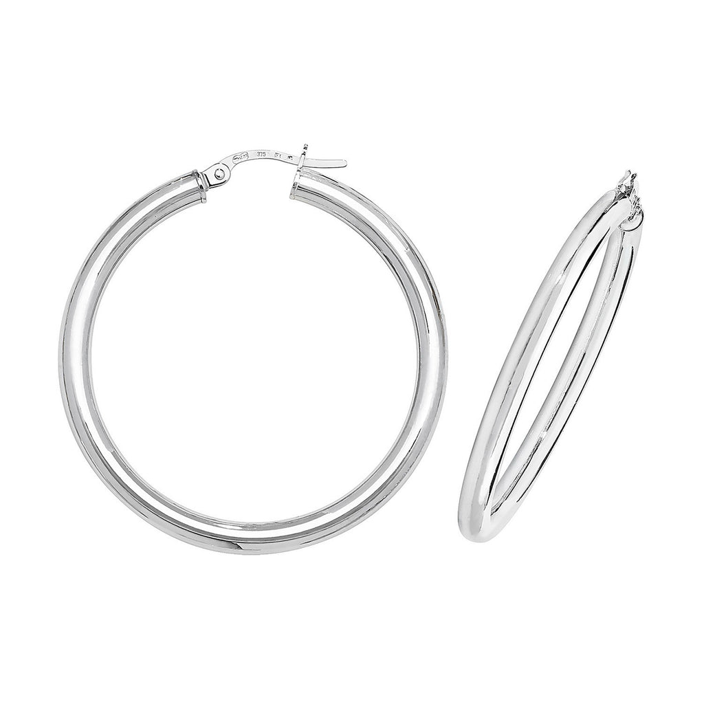 9ct White Gold Hinged Hoop Earrings 375 Hallmarked 8mm - 35mm Diameter