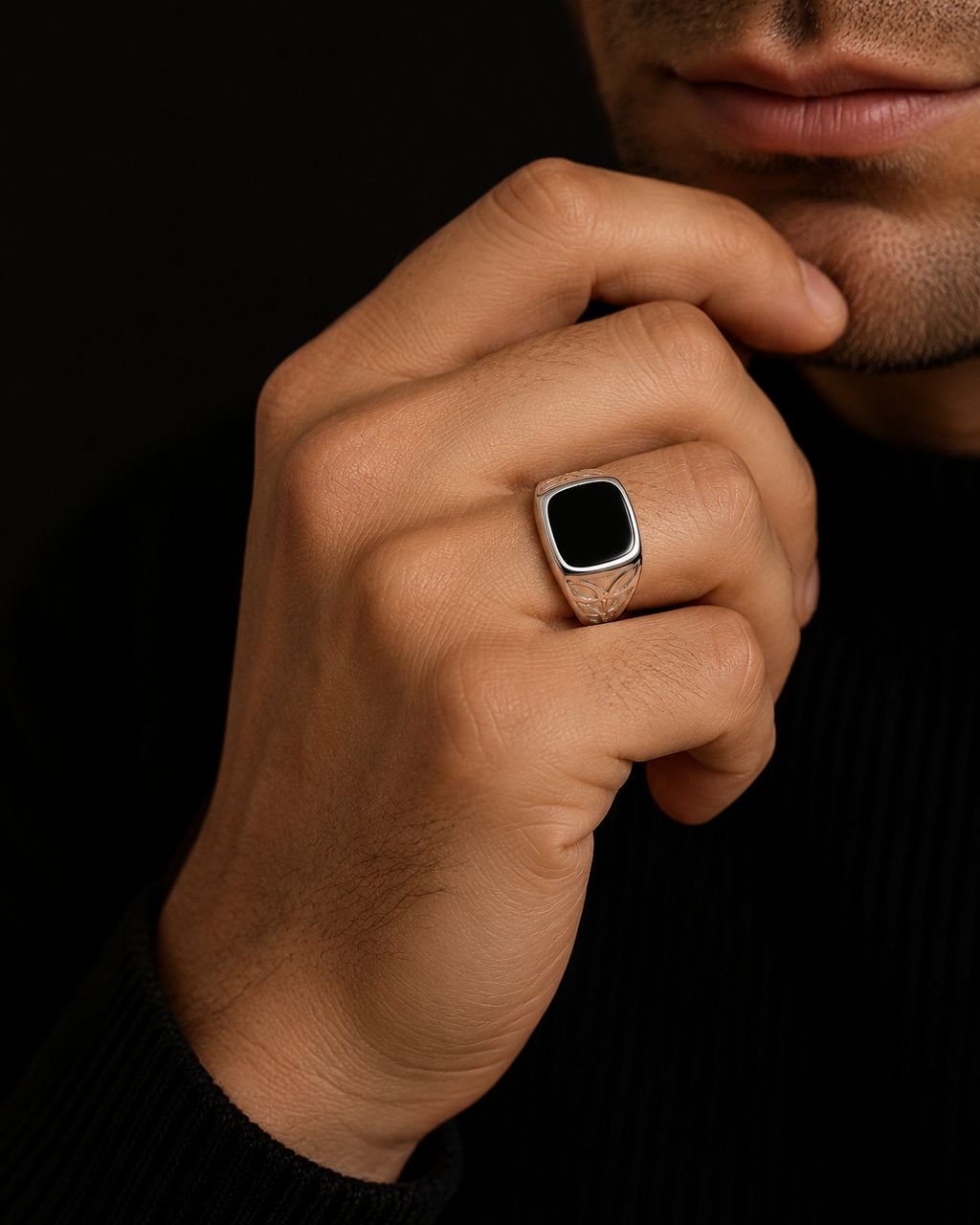 Sterling Silver Gents Ring Onyx Signet Design Hallmarked Size R - Z British Made