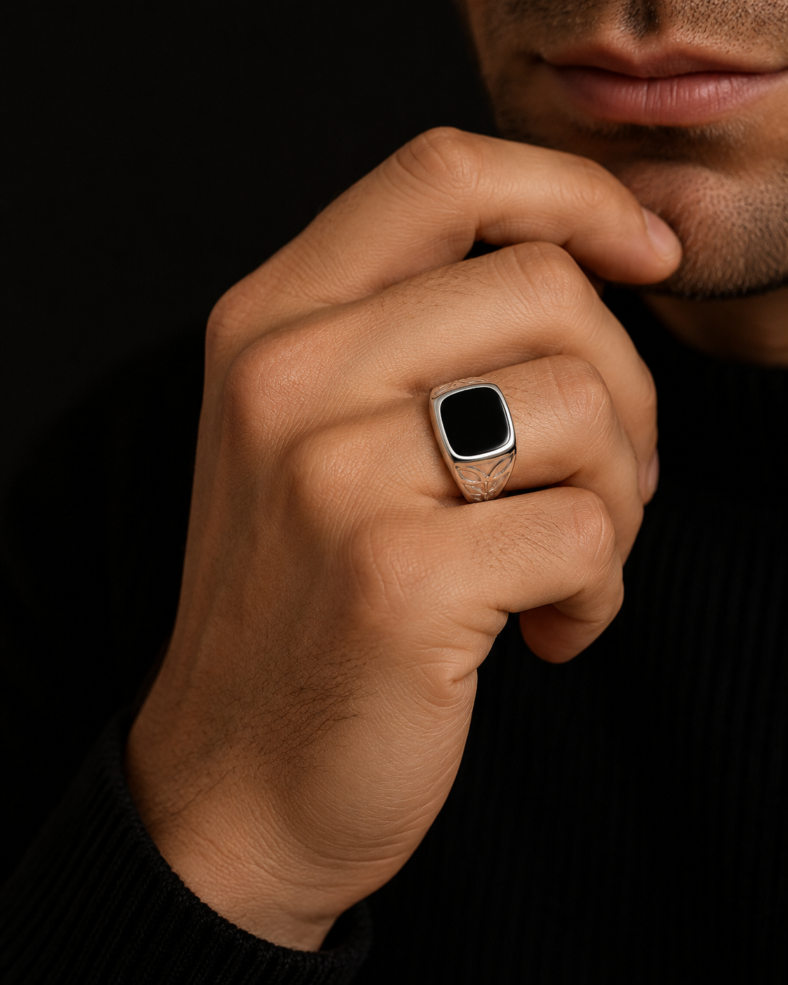 Sterling Silver Gents Ring Onyx Signet Design Hallmarked Size R - Z British Made