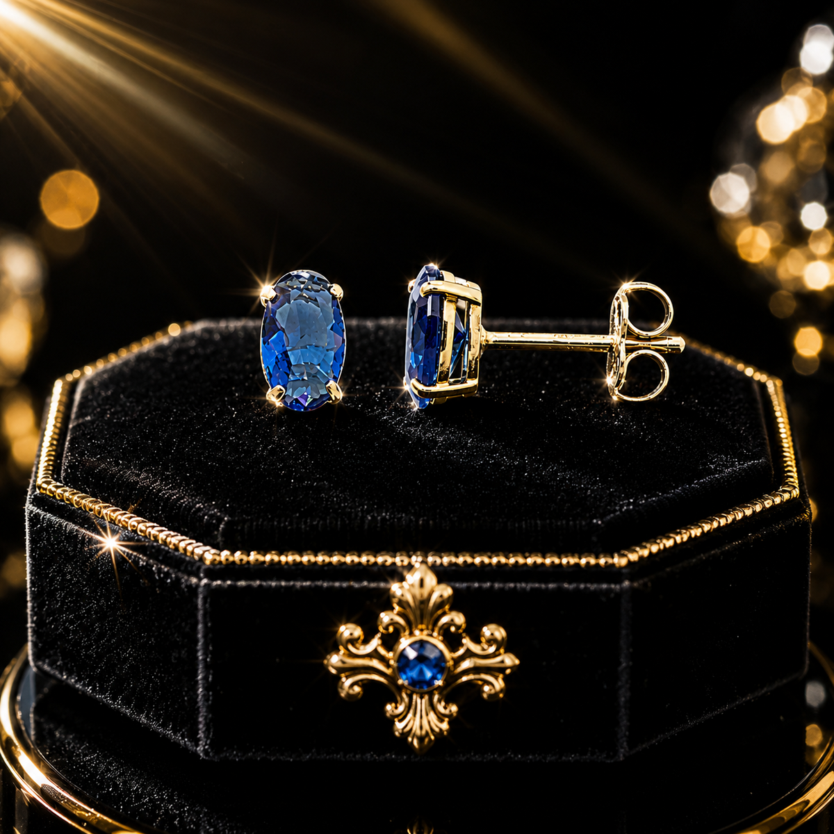Oval Sapphire Stud Earrings 9ct Yellow Gold 375 Hallmark British Made Brand New