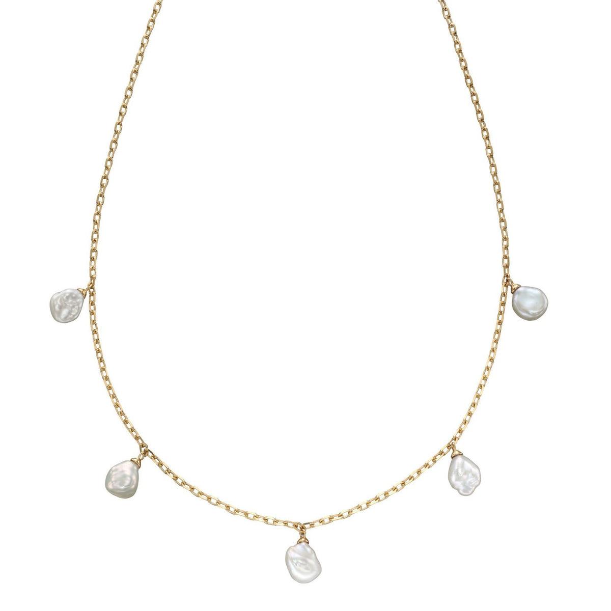 Keshi Pearl Charm Necklace 9ct Yellow Gold 375 Hallmarked British Made 43cm