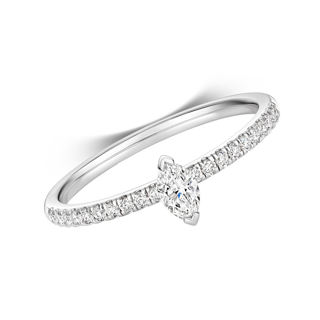 21 Natural Diamond Marquise Cut Ring 18ct White Gold Hallmarked Sizes K - N