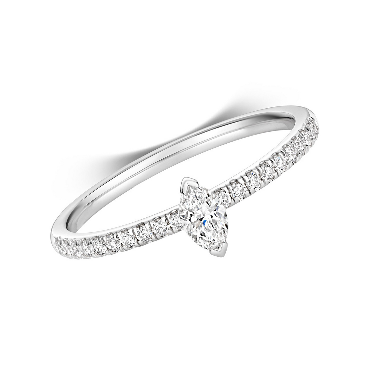 21 Natural Diamond Marquise Cut Ring 18ct White Gold Hallmarked Sizes K - N