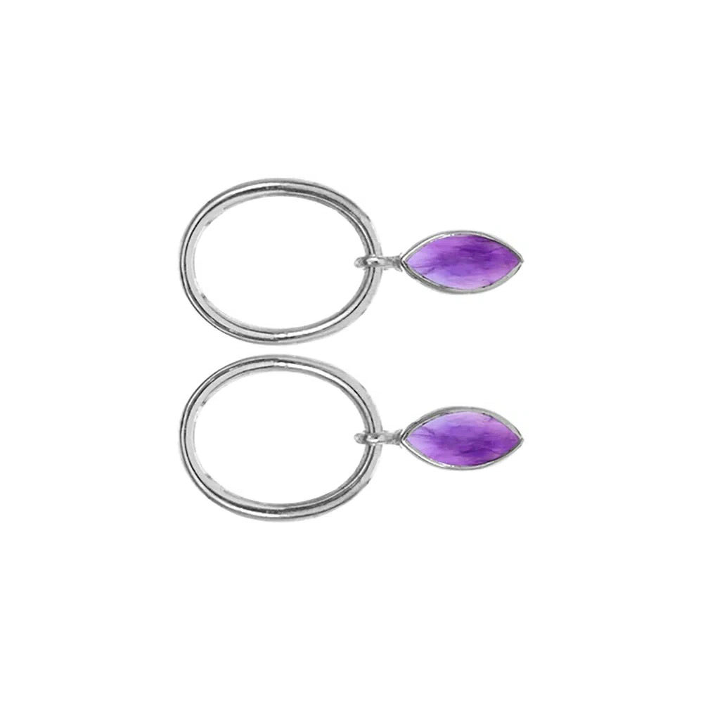 Marquise Amethyst Hoop Earrings Sterling Silver 925 Hallmarked Brand New Boxed