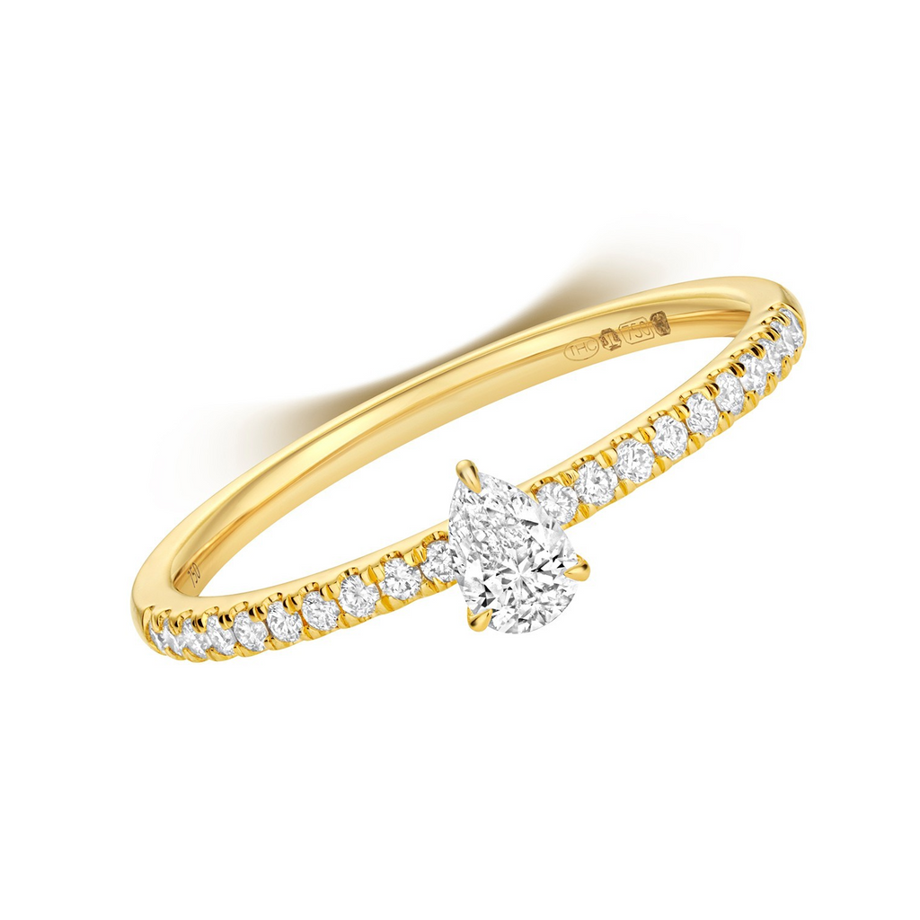 21 Natural Diamond Pear Cut Ring 18ct Yellow Gold Hallmarked Sizes K - N