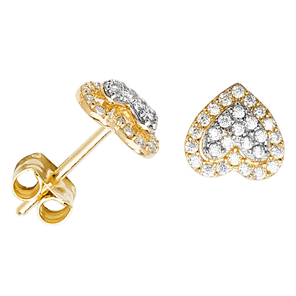 Cluster Heart Stud Earrings 9ct Yellow Gold 375 Hallmarked Brand New Boxed