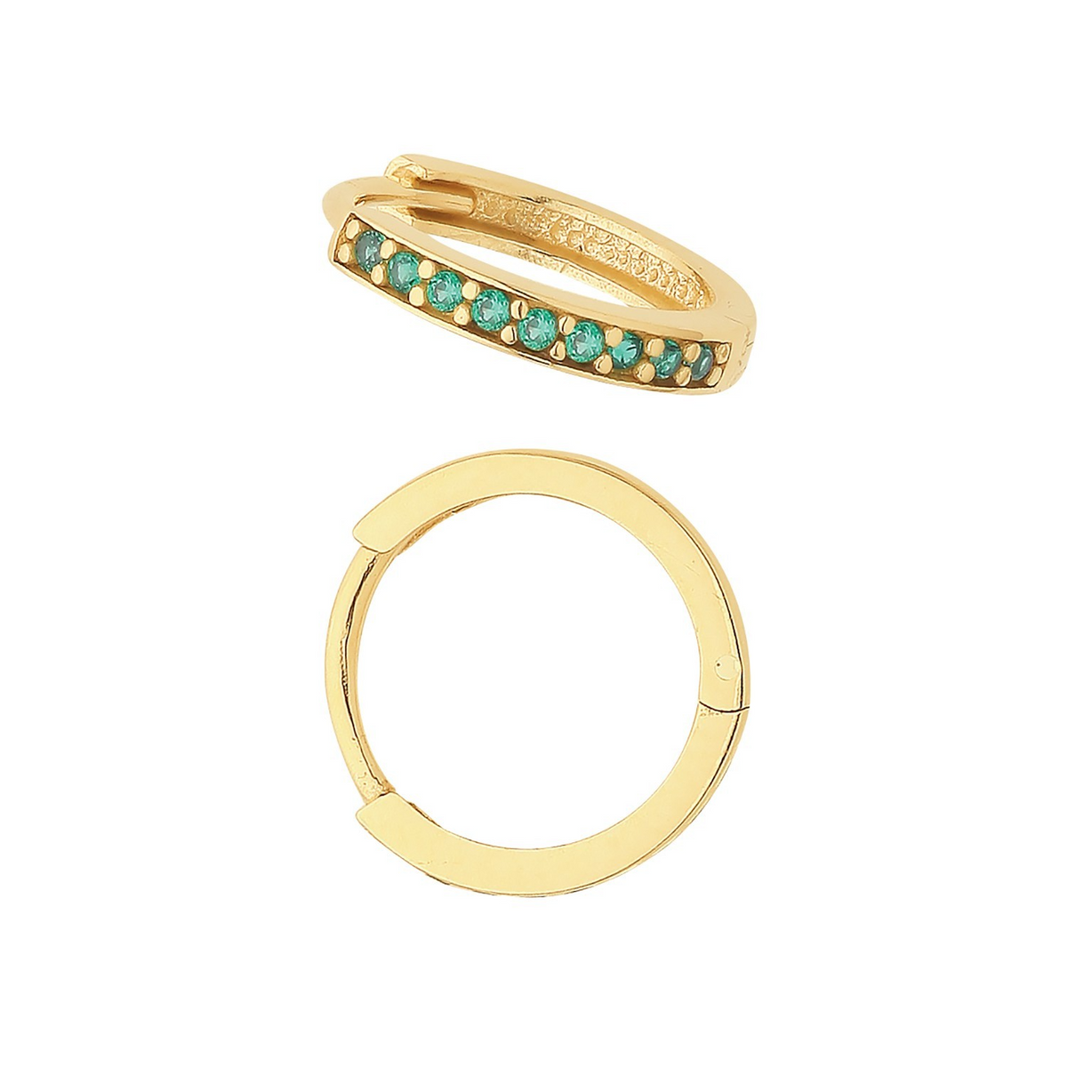 9ct Yellow Gold Emerald Hoop Earrings British Made 375 Hallmark Brand New Boxed