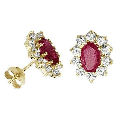 Yellow Gold Ruby Earrings Cluster Natural Stone 375 9 Carat New Boxed